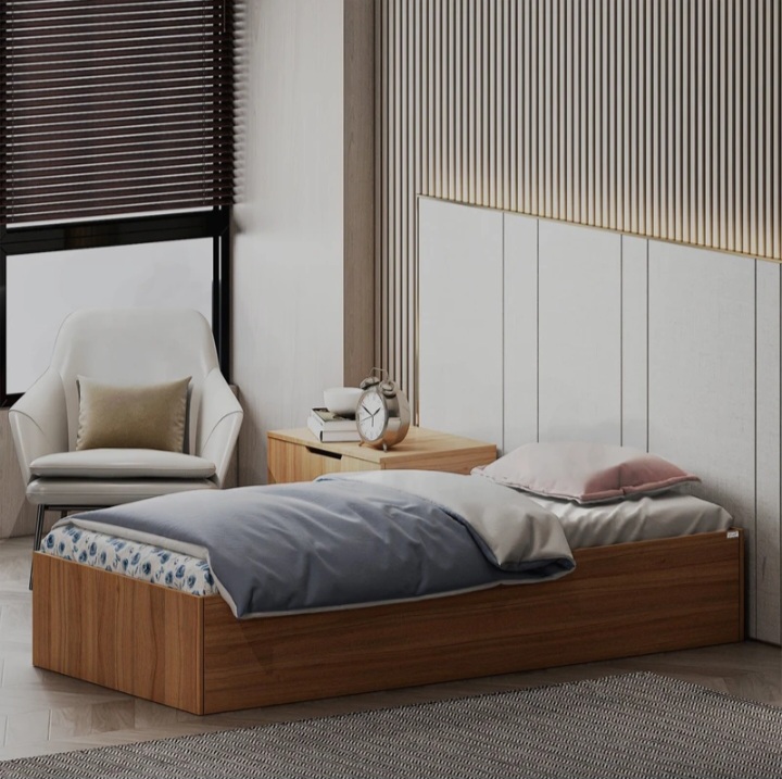 خرید تخت خواب یک نفره ساده و شیک همراه با کفی؛ فریم تخت + کفی تمام ام دی اف mdf